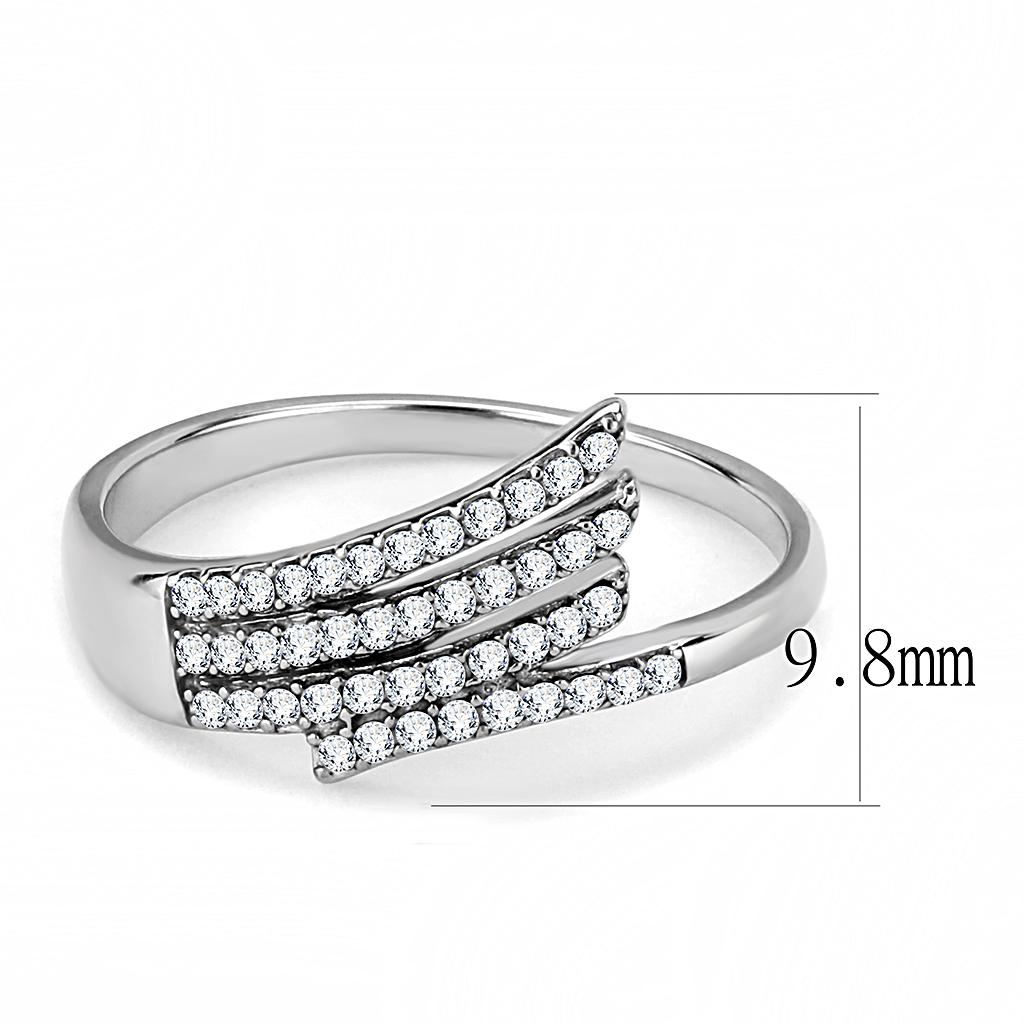 MADA043 - High polished (no plating) Stainless Steel Ring with AAA Grade CZ  in Clear
