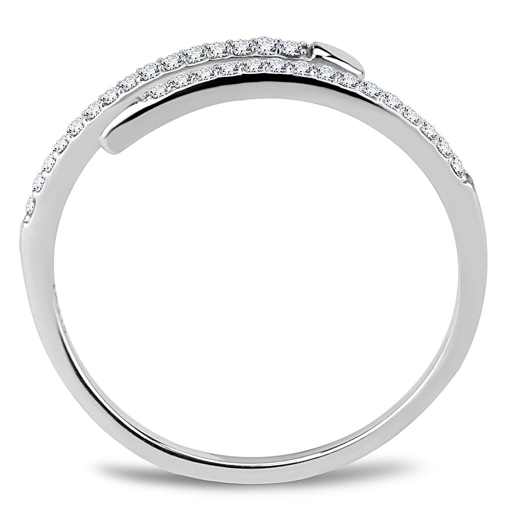 MADA044 - High polished (no plating) Stainless Steel Ring with AAA Grade CZ  in Clear