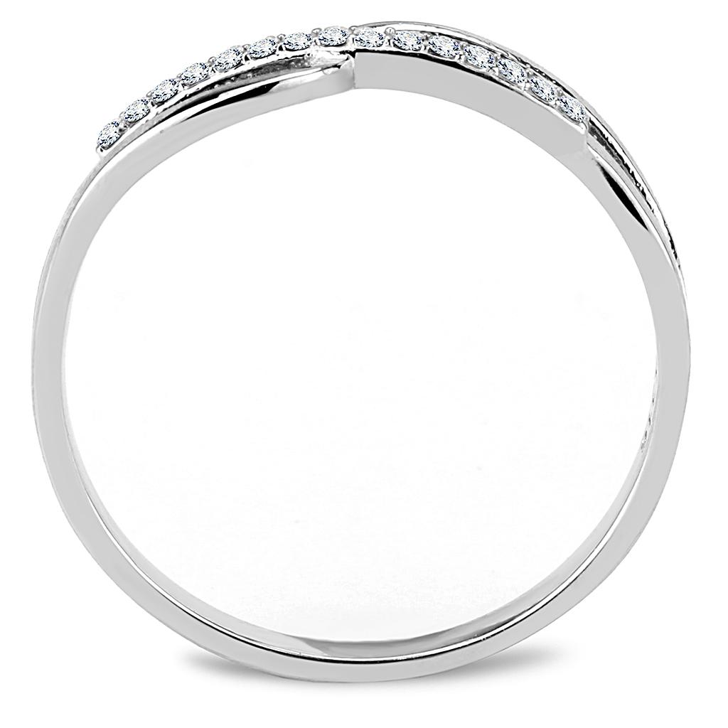 MADA045 - High polished (no plating) Stainless Steel Ring with AAA Grade CZ  in Clear
