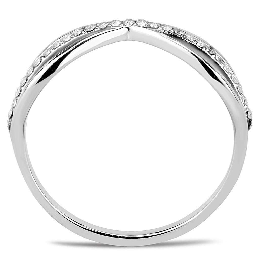 MADA046 - High polished (no plating) Stainless Steel Ring with AAA Grade CZ  in Clear