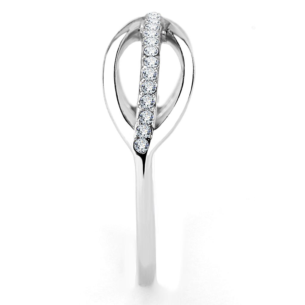 MADA046 - High polished (no plating) Stainless Steel Ring with AAA Grade CZ  in Clear