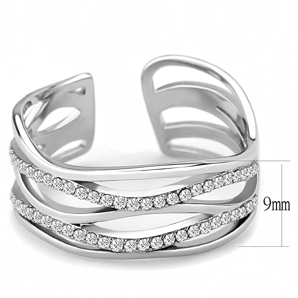 MADA047 - High polished (no plating) Stainless Steel Ring with AAA Grade CZ  in Clear