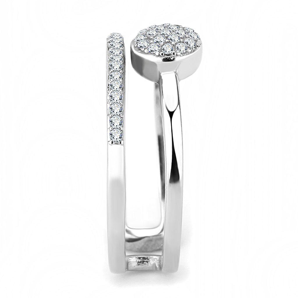 MADA048 - High polished (no plating) Stainless Steel Ring with AAA Grade CZ  in Clear