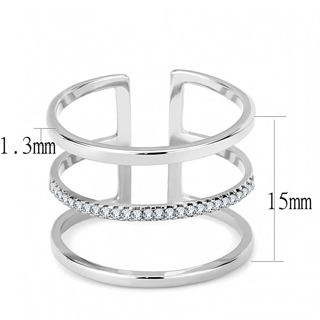 MADA049 - High polished (no plating) Stainless Steel Ring with AAA Grade CZ  in Clear