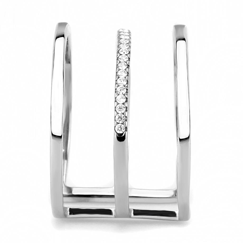 MADA049 - High polished (no plating) Stainless Steel Ring with AAA Grade CZ  in Clear