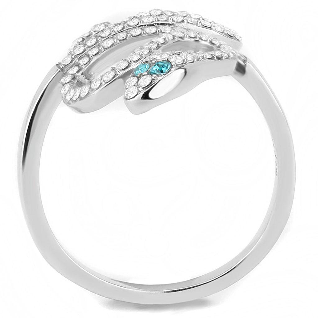 MADA051 - High polished (no plating) Stainless Steel Ring with Top Grade Crystal  in Blue Zircon