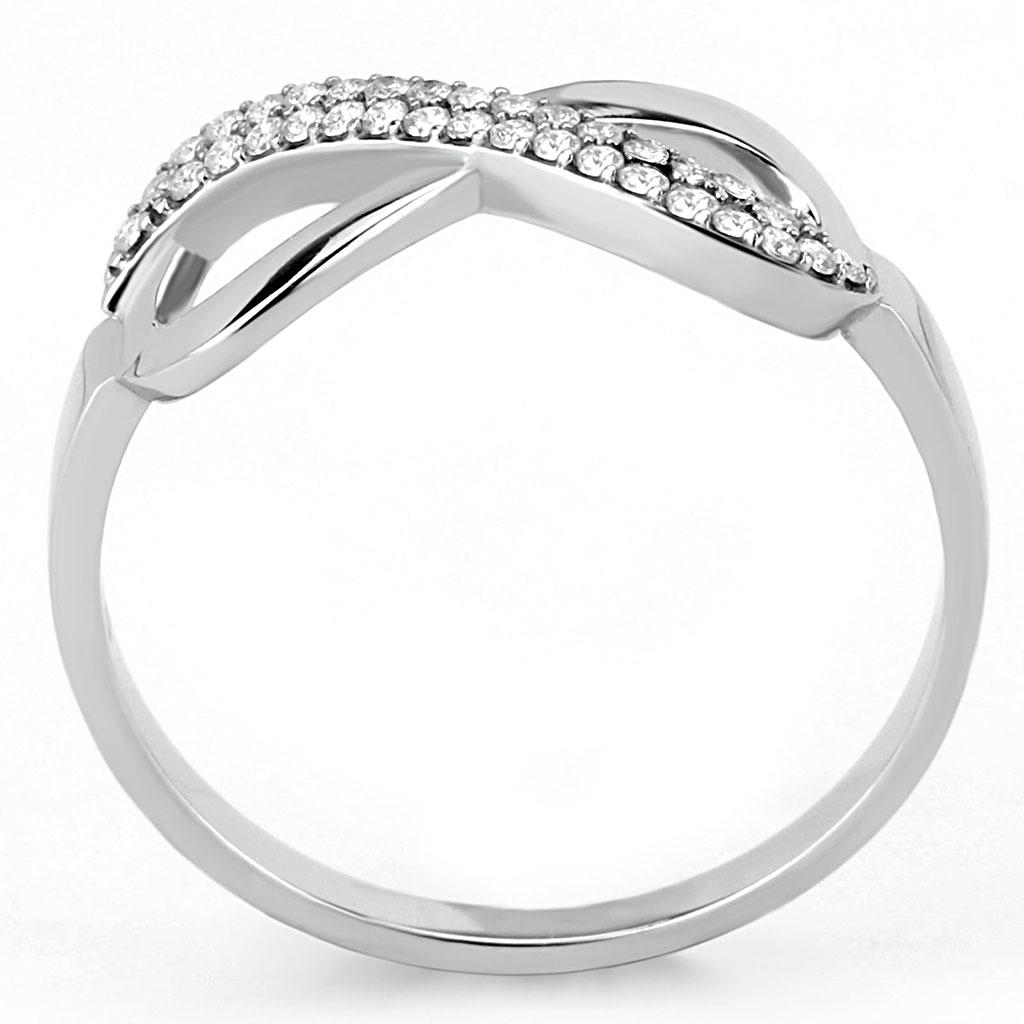 MADA054 - High polished (no plating) Stainless Steel Ring with AAA Grade CZ  in Clear