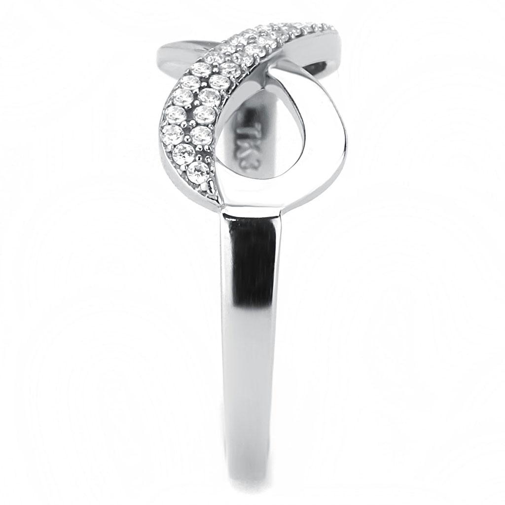 MADA054 - High polished (no plating) Stainless Steel Ring with AAA Grade CZ  in Clear