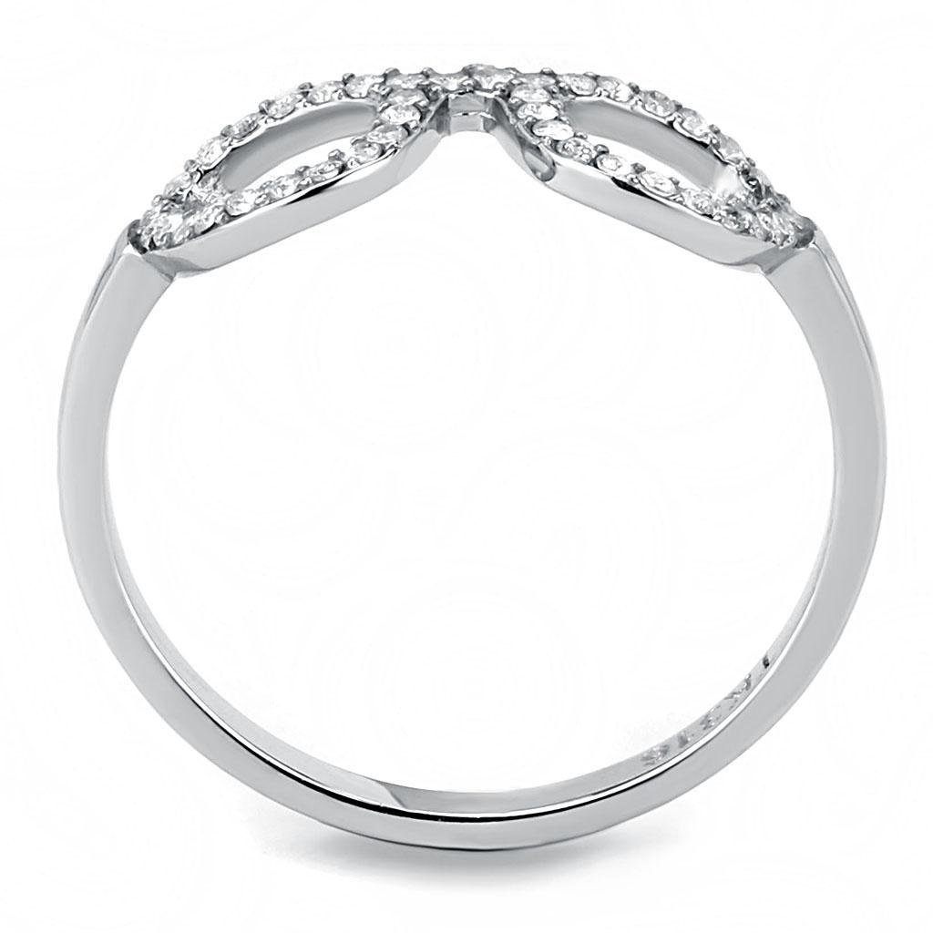 MADA055 - High polished (no plating) Stainless Steel Ring with AAA Grade CZ  in Clear