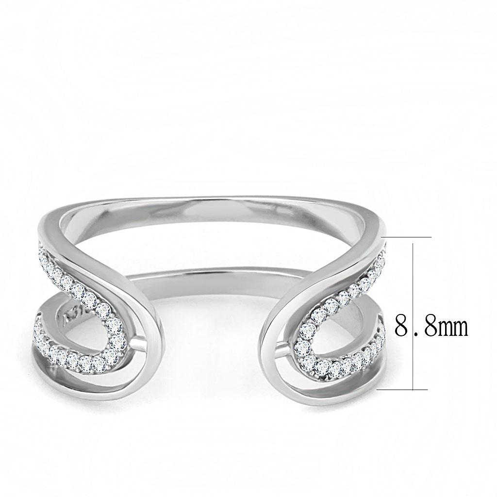 MADA056 - High polished (no plating) Stainless Steel Ring with AAA Grade CZ  in Clear