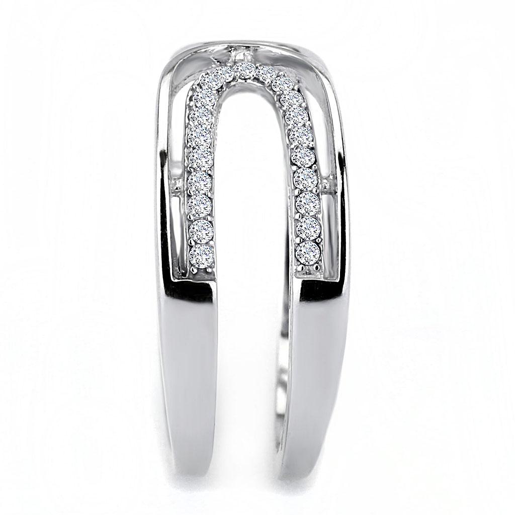 MADA056 - High polished (no plating) Stainless Steel Ring with AAA Grade CZ  in Clear