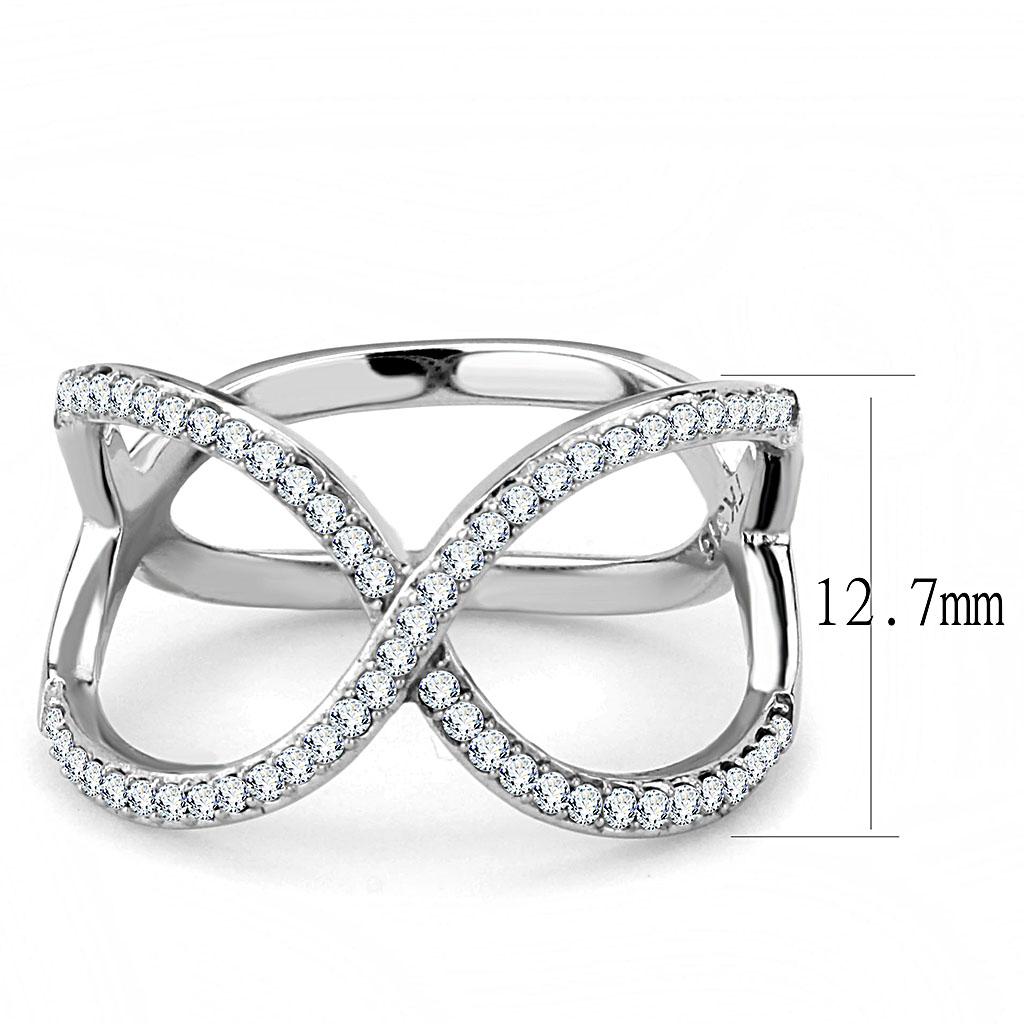 MADA058 - High polished (no plating) Stainless Steel Ring with AAA Grade CZ  in Clear