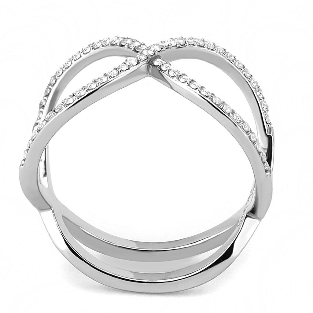 MADA058 - High polished (no plating) Stainless Steel Ring with AAA Grade CZ  in Clear
