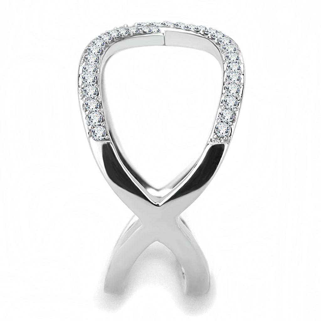 MADA058 - High polished (no plating) Stainless Steel Ring with AAA Grade CZ  in Clear