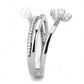 MADA059 - High polished (no plating) Stainless Steel Ring with Synthetic Pearl in White
