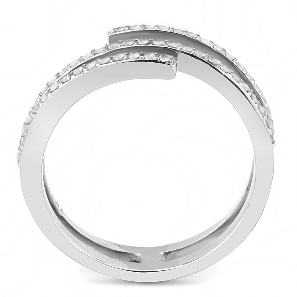 MADA060 - High polished (no plating) Stainless Steel Ring with AAA Grade CZ  in Clear