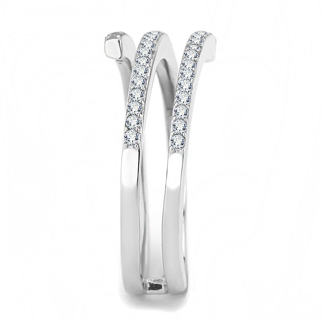 MADA060 - High polished (no plating) Stainless Steel Ring with AAA Grade CZ  in Clear