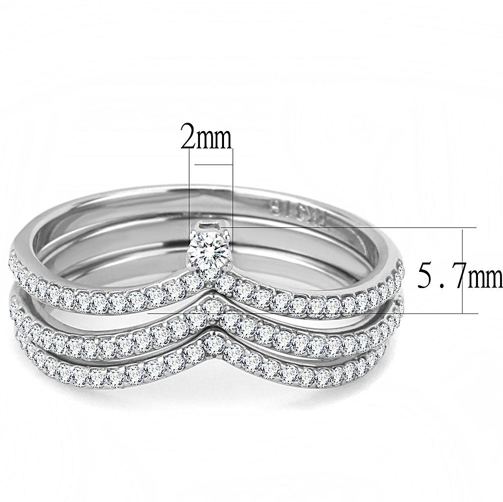 MADA061 - High polished (no plating) Stainless Steel Ring with AAA Grade CZ  in Clear