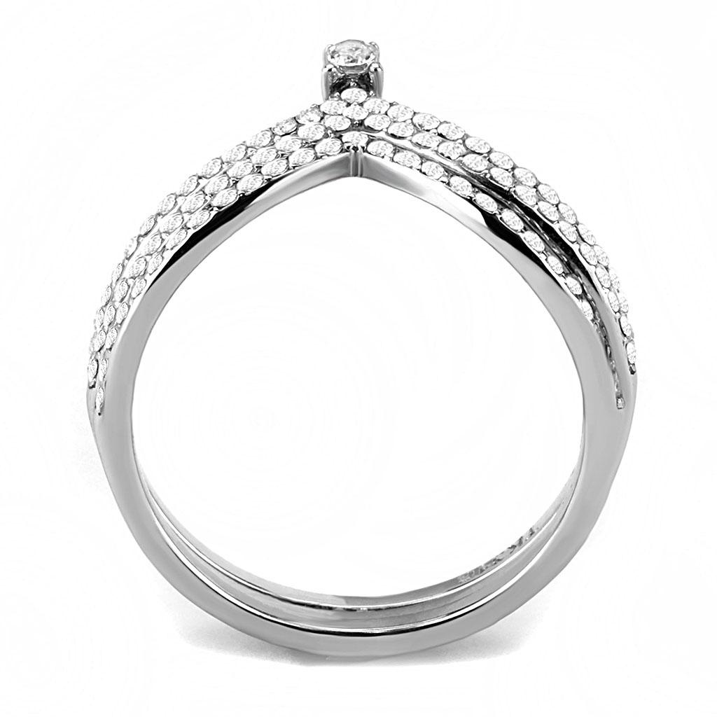MADA061 - High polished (no plating) Stainless Steel Ring with AAA Grade CZ  in Clear