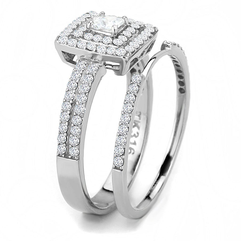 MADA064 - High polished (no plating) Stainless Steel Ring with AAA Grade CZ  in Clear