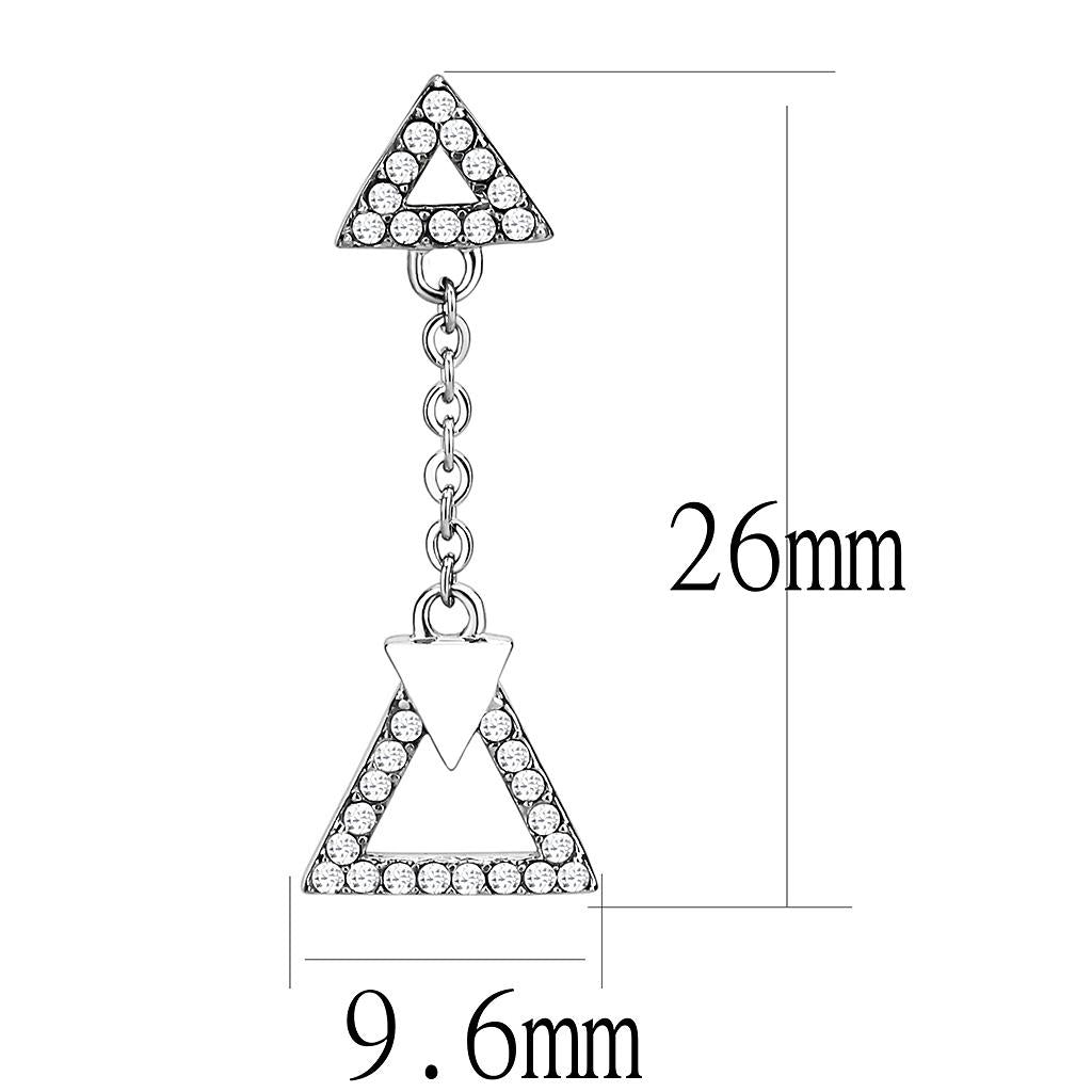 MADA068 - High polished (no plating) Stainless Steel Earrings with AAA Grade CZ  in Clear