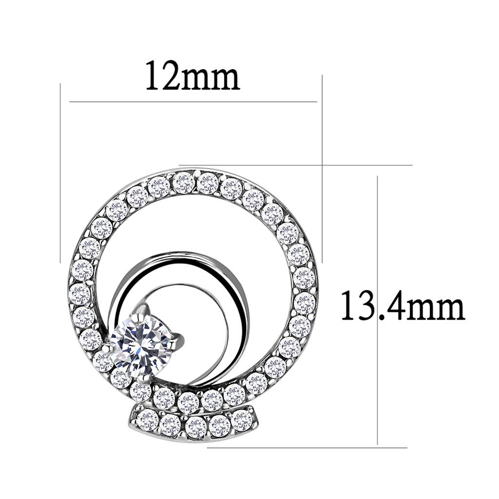 MADA069 - High polished (no plating) Stainless Steel Earrings with AAA Grade CZ  in Clear