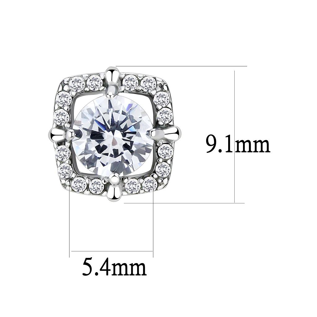 MADA070 - High polished (no plating) Stainless Steel Earrings with AAA Grade CZ  in Clear