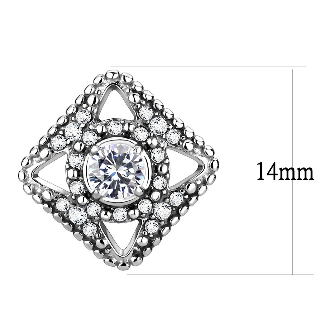 MADA072 - High polished (no plating) Stainless Steel Earrings with AAA Grade CZ  in Clear