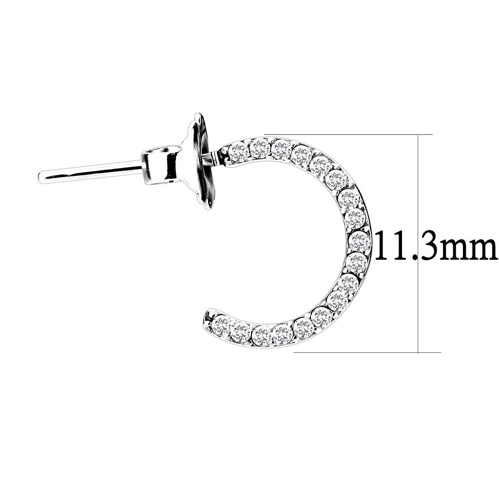 MADA079 - High polished (no plating) Stainless Steel Earrings with AAA Grade CZ  in Clear