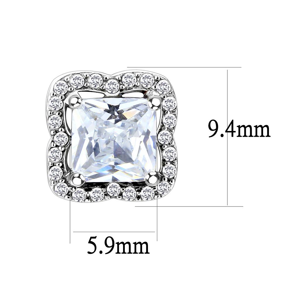 MADA081 - High polished (no plating) Stainless Steel Earrings with AAA Grade CZ  in Clear