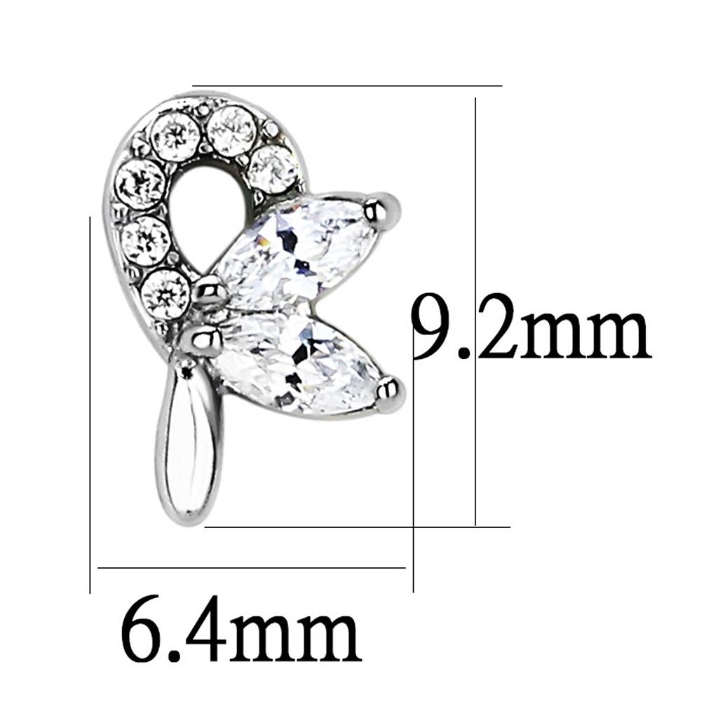MADA087 - High polished (no plating) Stainless Steel Earrings with AAA Grade CZ  in Clear
