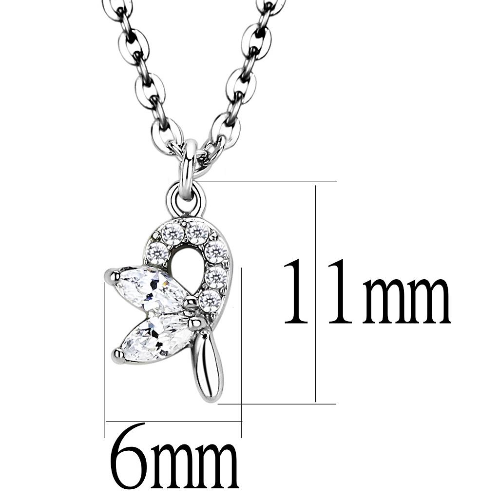 MADA088 - High polished (no plating) Stainless Steel Chain Pendant with AAA Grade CZ  in Clear
