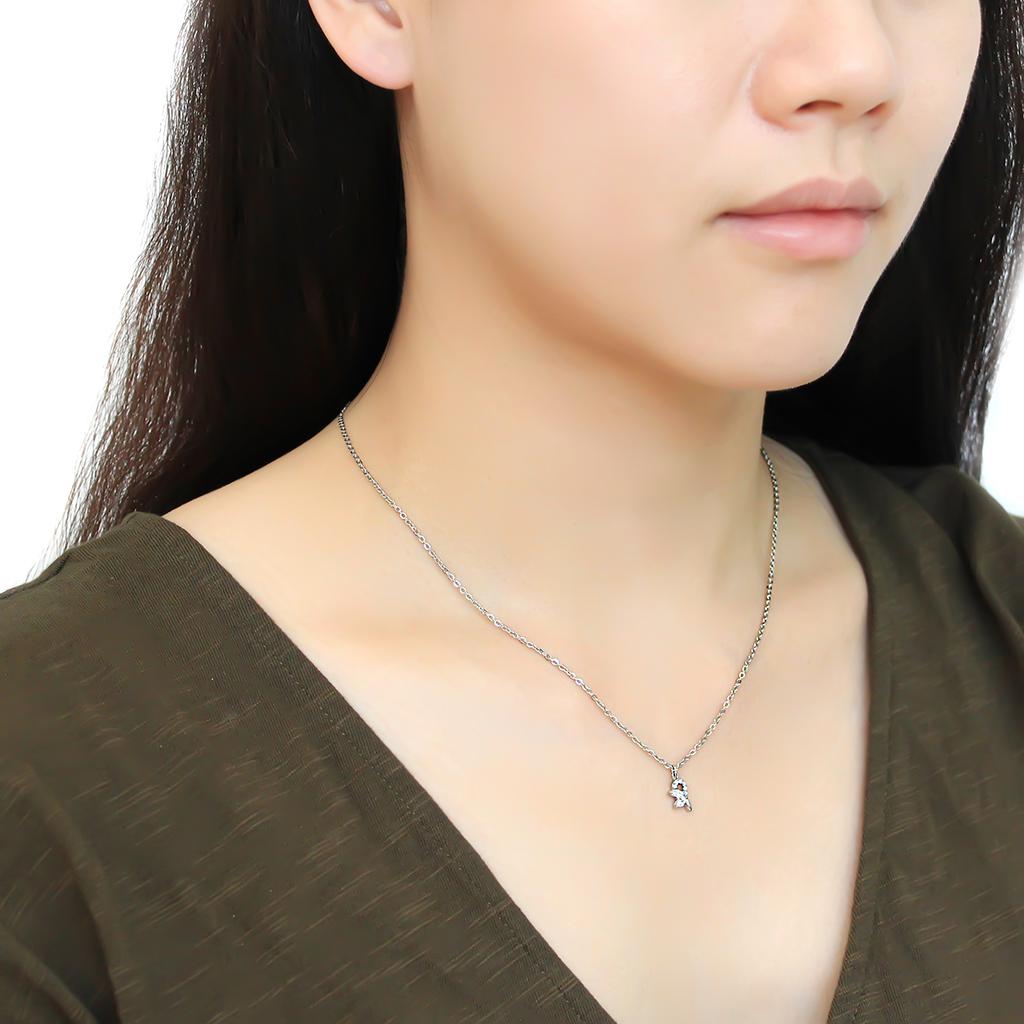 MADA088 - High polished (no plating) Stainless Steel Chain Pendant with AAA Grade CZ  in Clear