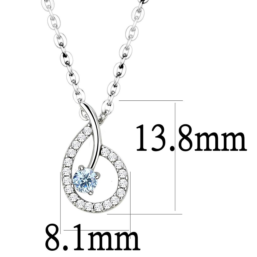 MADA090 - High polished (no plating) Stainless Steel Chain Pendant with AAA Grade CZ  in Sea Blue