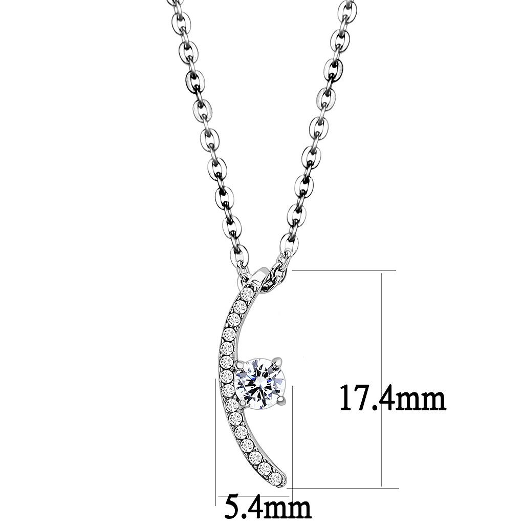 MADA092 - High polished (no plating) Stainless Steel Chain Pendant with AAA Grade CZ  in Clear