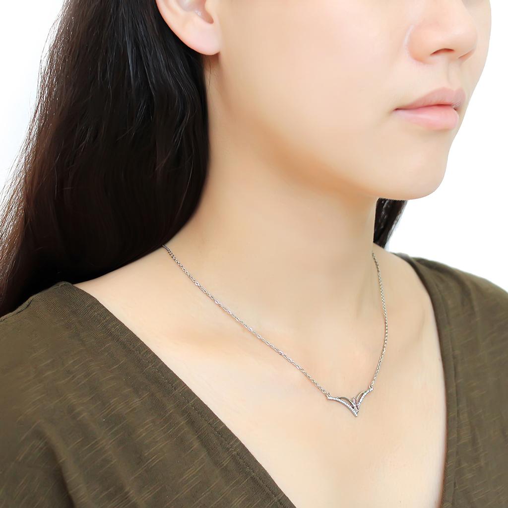 MADA094 - High polished (no plating) Stainless Steel Chain Pendant with AAA Grade CZ  in Light Rose