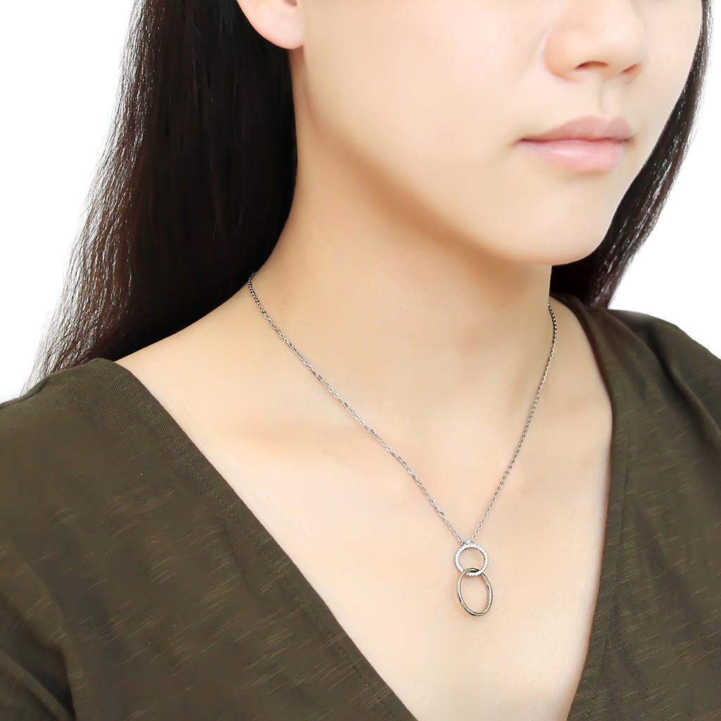 MADA097 - High polished (no plating) Stainless Steel Chain Pendant with AAA Grade CZ  in Clear