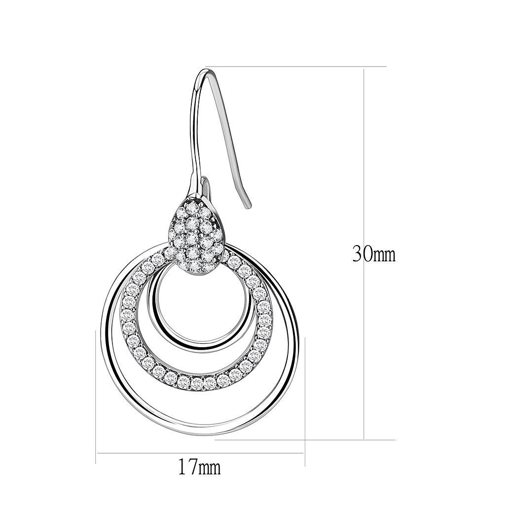 MADA099 - High polished (no plating) Stainless Steel Earrings with AAA Grade CZ  in Clear