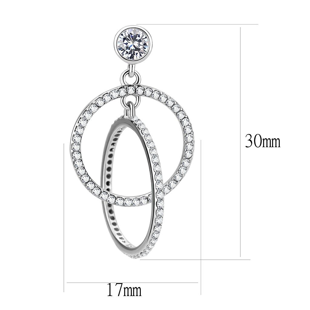 MADA100 - High polished (no plating) Stainless Steel Earrings with AAA Grade CZ  in Clear