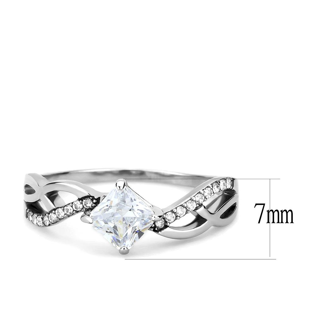 MADA101 - High polished (no plating) Stainless Steel Ring with AAA Grade CZ  in Clear