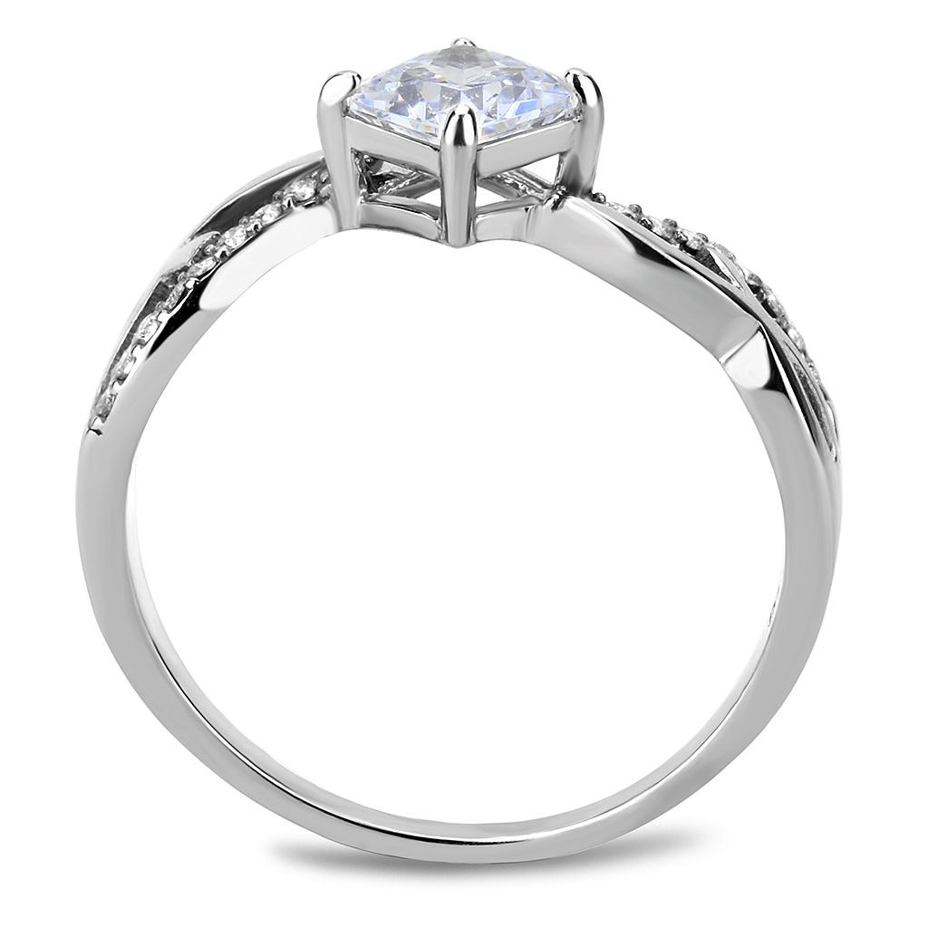 MADA101 - High polished (no plating) Stainless Steel Ring with AAA Grade CZ  in Clear