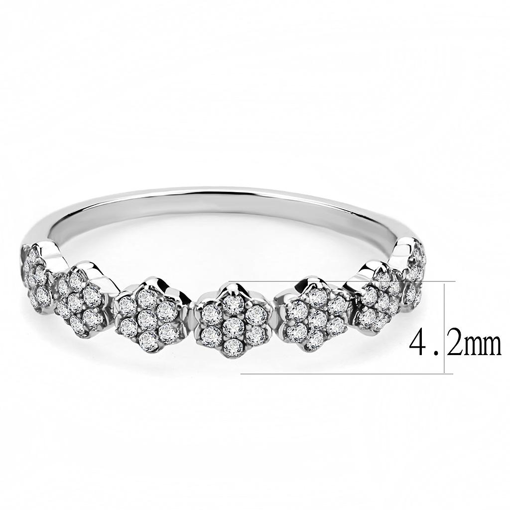 MADA102 - High polished (no plating) Stainless Steel Ring with AAA Grade CZ  in Clear