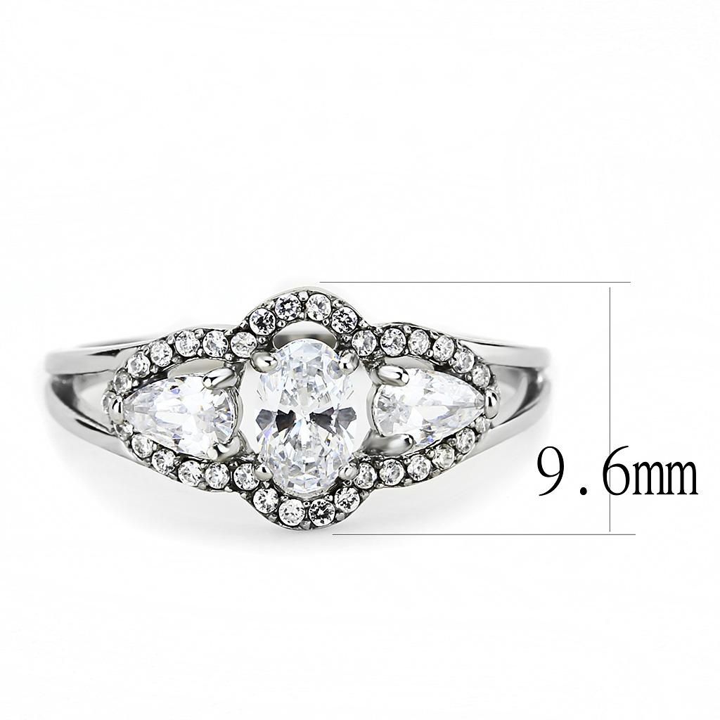 MADA103 - High polished (no plating) Stainless Steel Ring with AAA Grade CZ  in Clear