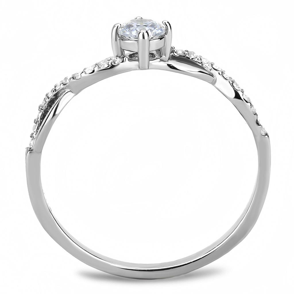 MADA104 - High polished (no plating) Stainless Steel Ring with AAA Grade CZ  in Clear