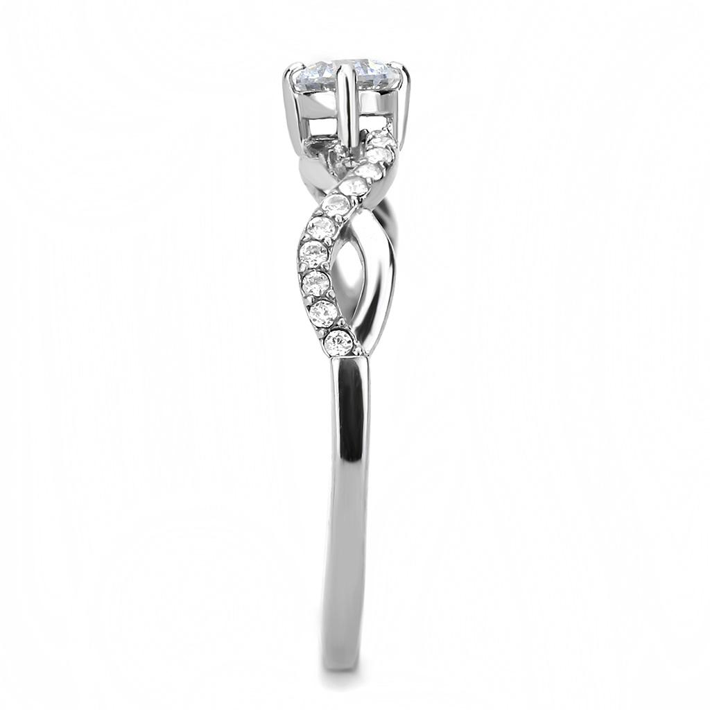 MADA104 - High polished (no plating) Stainless Steel Ring with AAA Grade CZ  in Clear