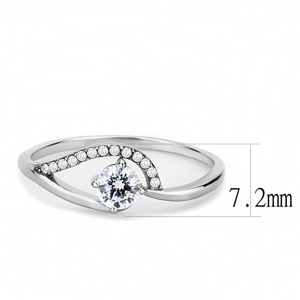 MADA105 - High polished (no plating) Stainless Steel Ring with AAA Grade CZ  in Clear