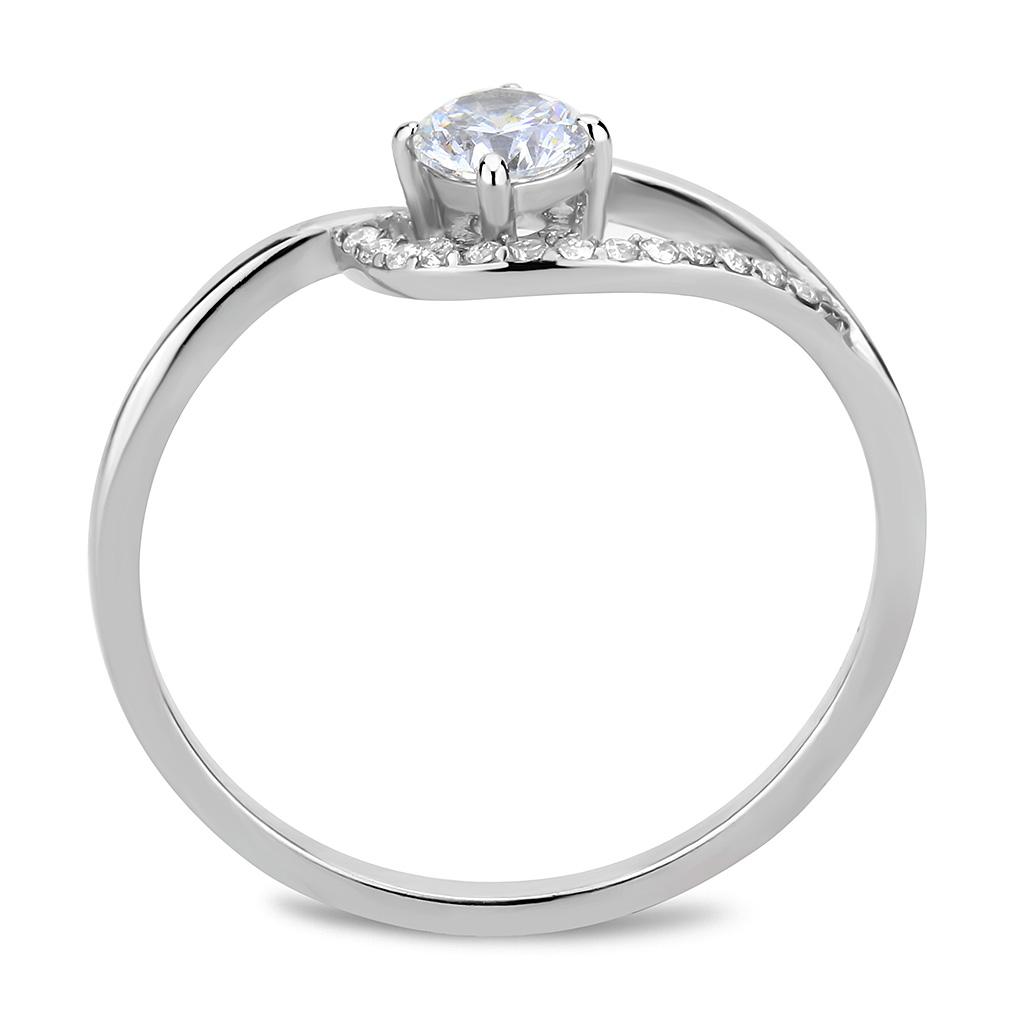 MADA105 - High polished (no plating) Stainless Steel Ring with AAA Grade CZ  in Clear