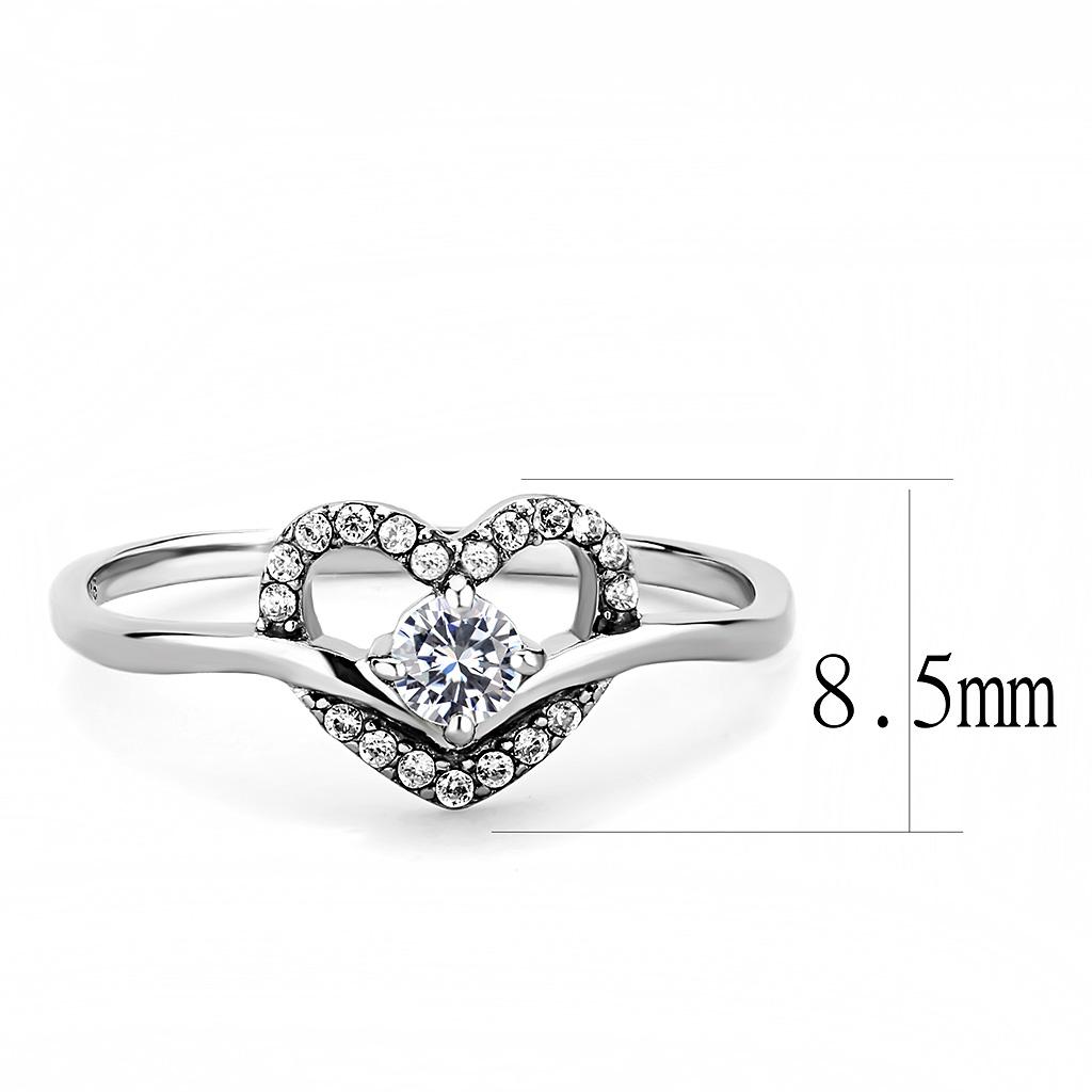 MADA106 - High polished (no plating) Stainless Steel Ring with AAA Grade CZ  in Clear