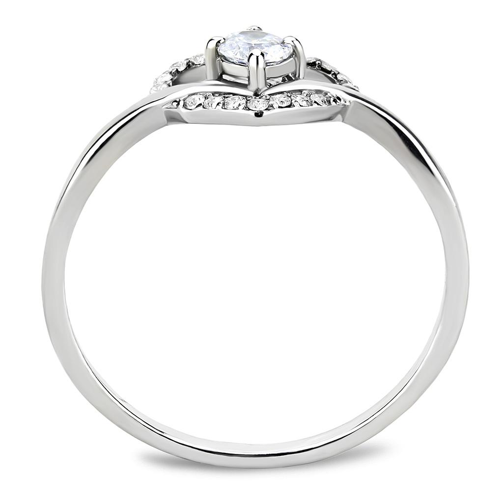 MADA106 - High polished (no plating) Stainless Steel Ring with AAA Grade CZ  in Clear