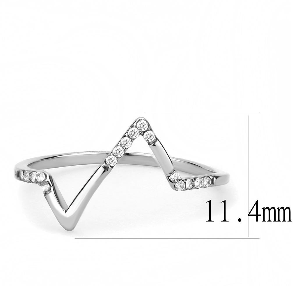 MADA107 - High polished (no plating) Stainless Steel Ring with AAA Grade CZ  in Clear